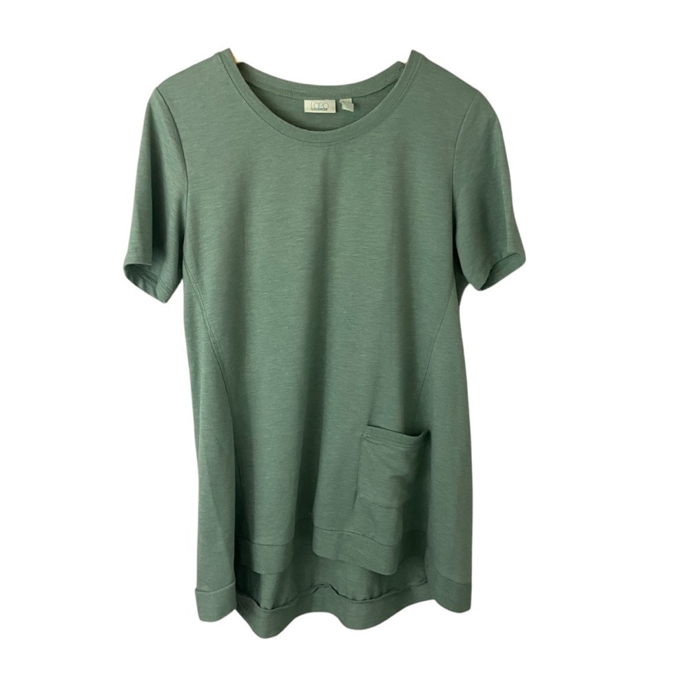 LOGO Lounge French Terry Knit Tunic Top Sage Green Asymmetrical Relaxed M